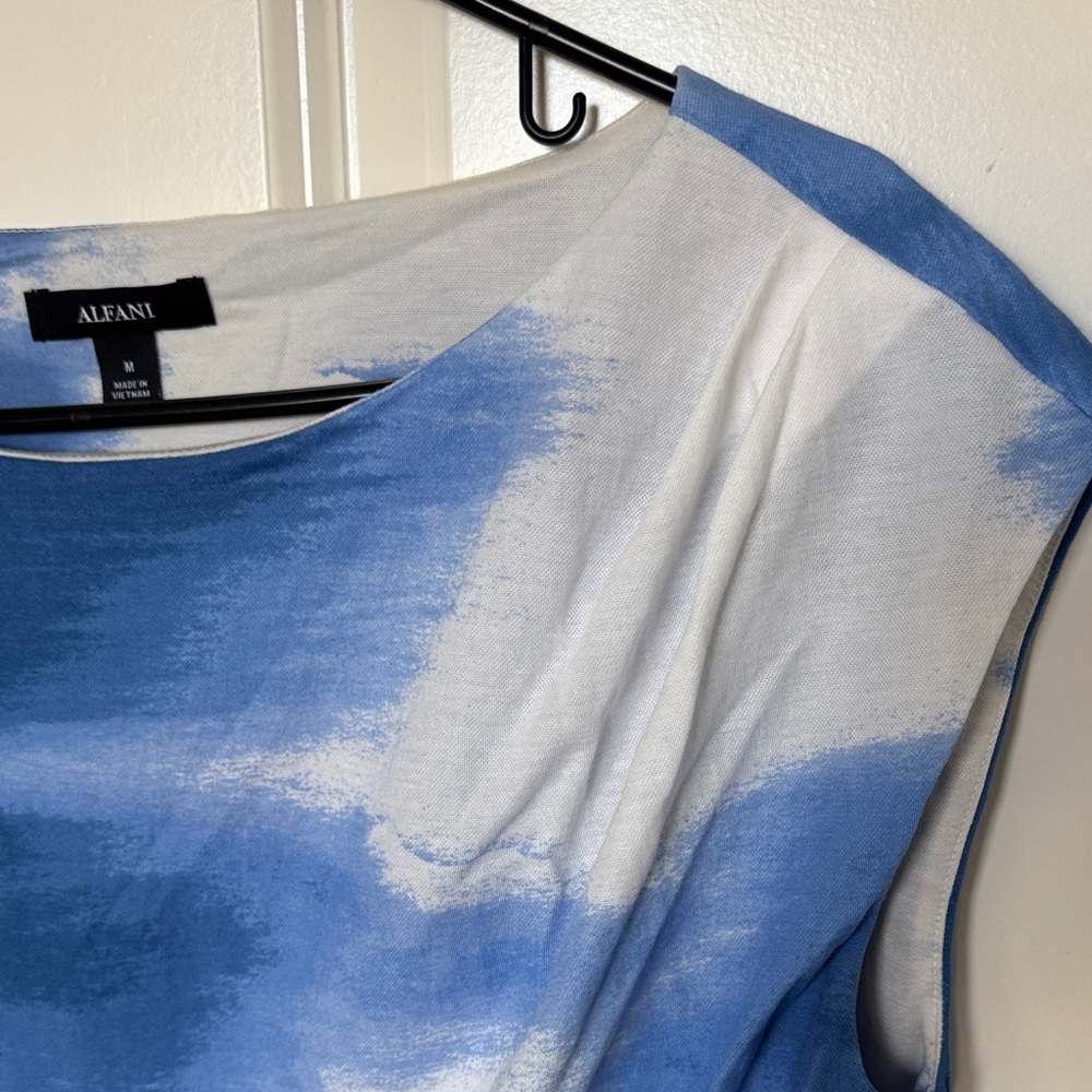 Alfani Blue and White Tie-Front Blouse - Picture 4 of 7